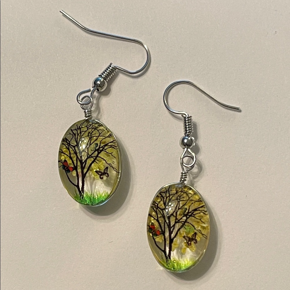 Yellow Floral Tree Drop Earrings - Women's Jewelry - Picture 5 of 10